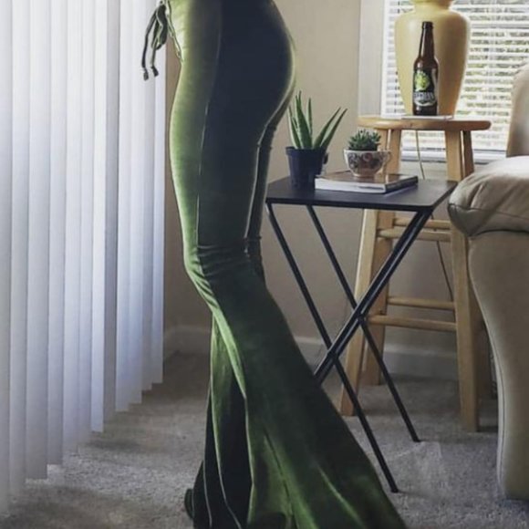 Maroon Velvet Flare Pants - Picture 7 of 7